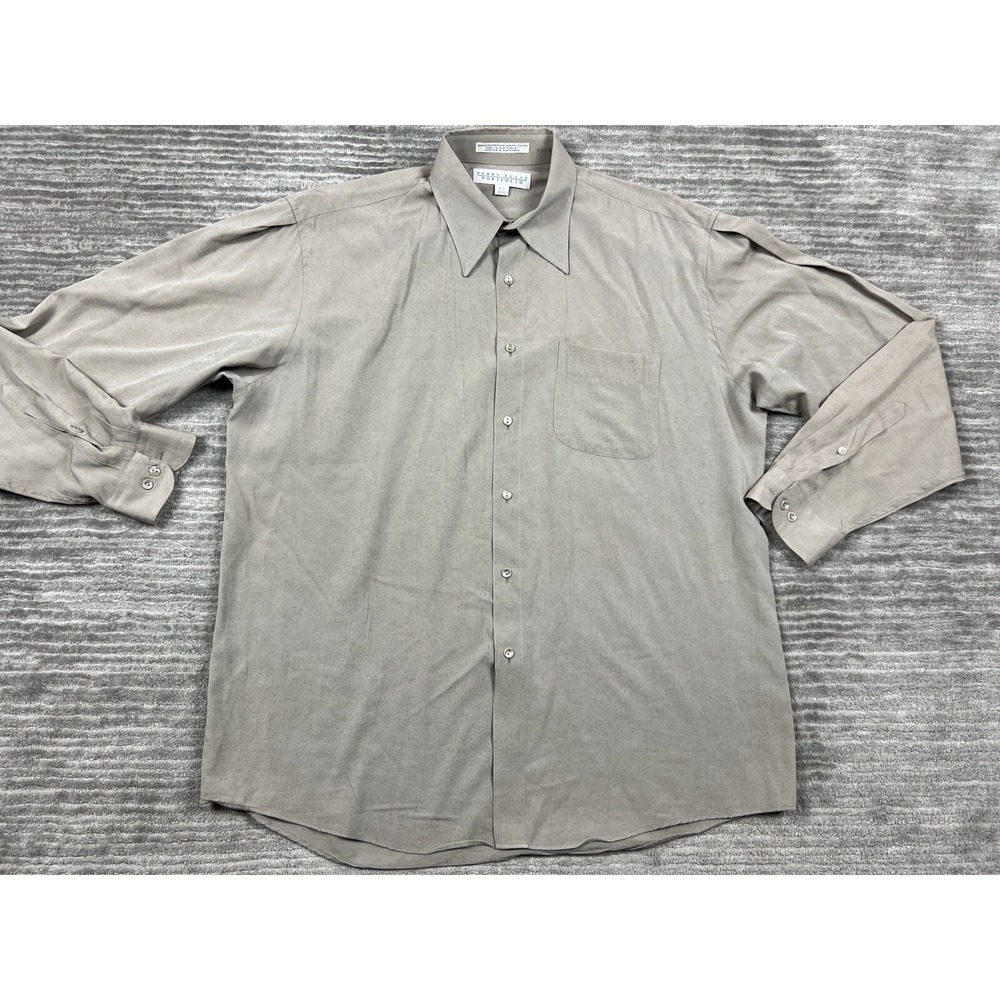 Perry Ellis Button Down Mens 16.5 34-35 Taupe Gray Portfolio Rayon Shirt